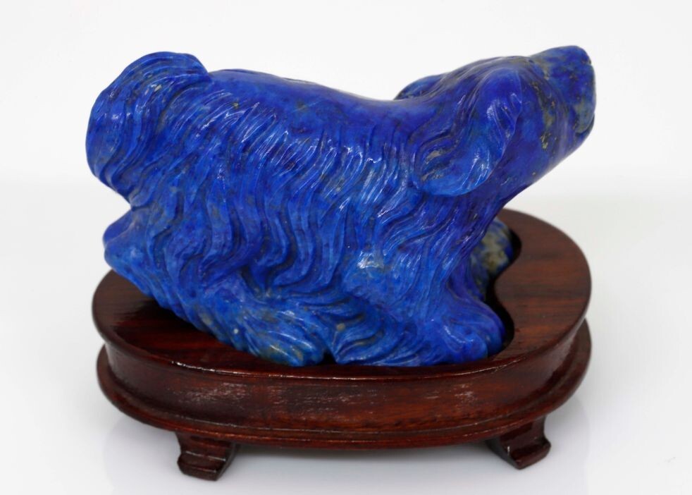 Hand-carved and hand-polished natural lapis dog carving