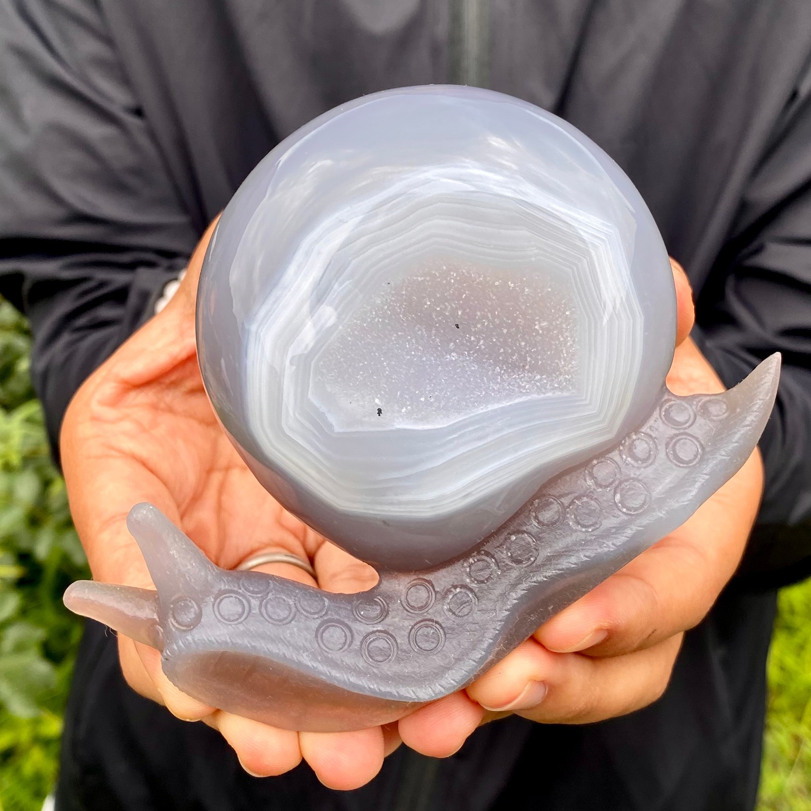 360G Natural Ocean Agate Snail Hand Carving Gemstone Ornament Home Decoration