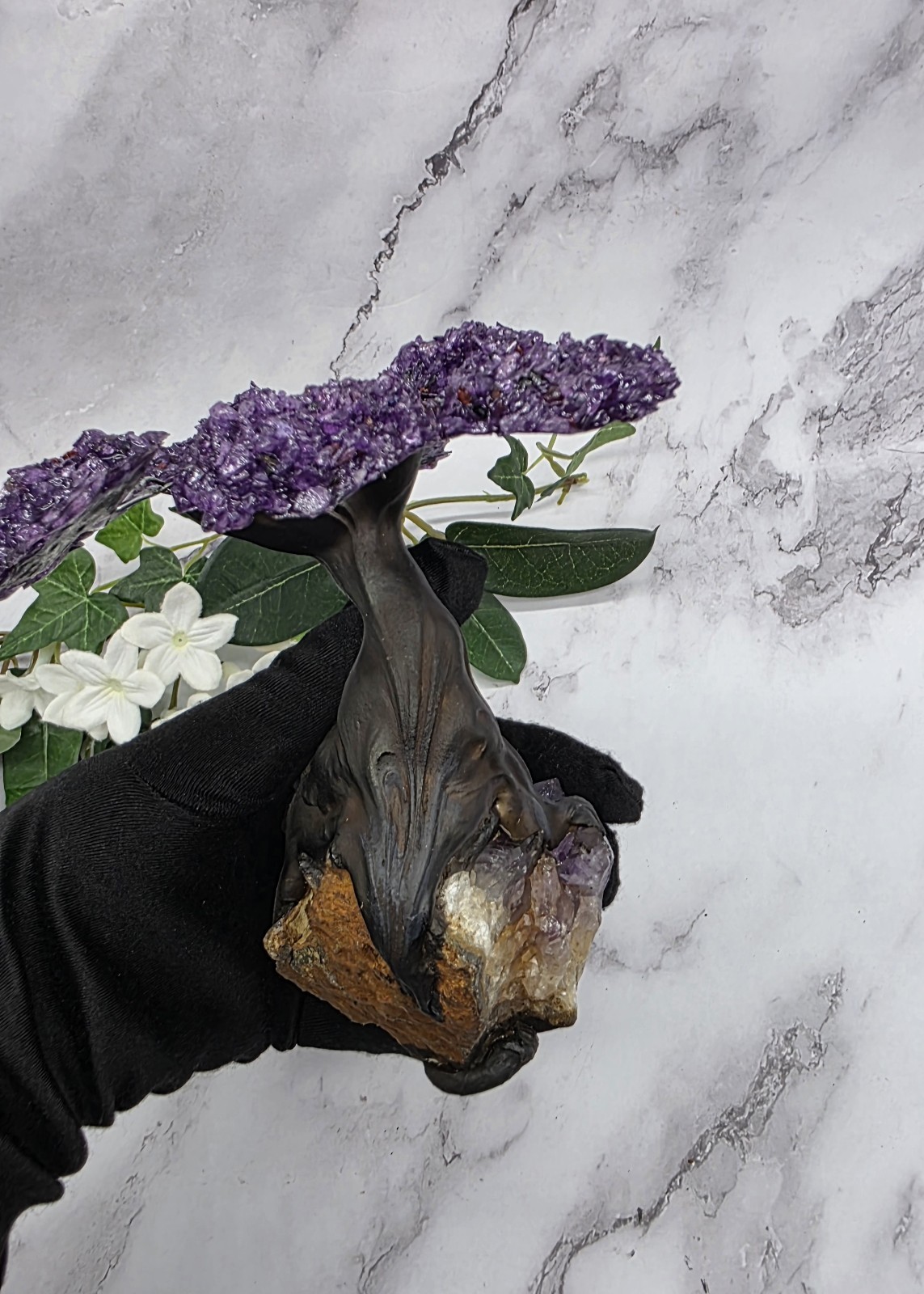 Amethyst Cluster Geode Sculpture Natural Amethyst Bonsai Money Tree Handcrafted
