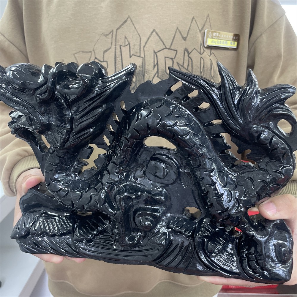 8.2LB 11.2″Natural Black Obsidian Dragon Crystal Healing Decor Ornament Reiki