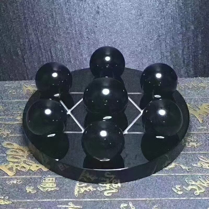 7pcs Natural Obsidian Healing Crystal Ball Quartz Seven Star Group Sphere+stand