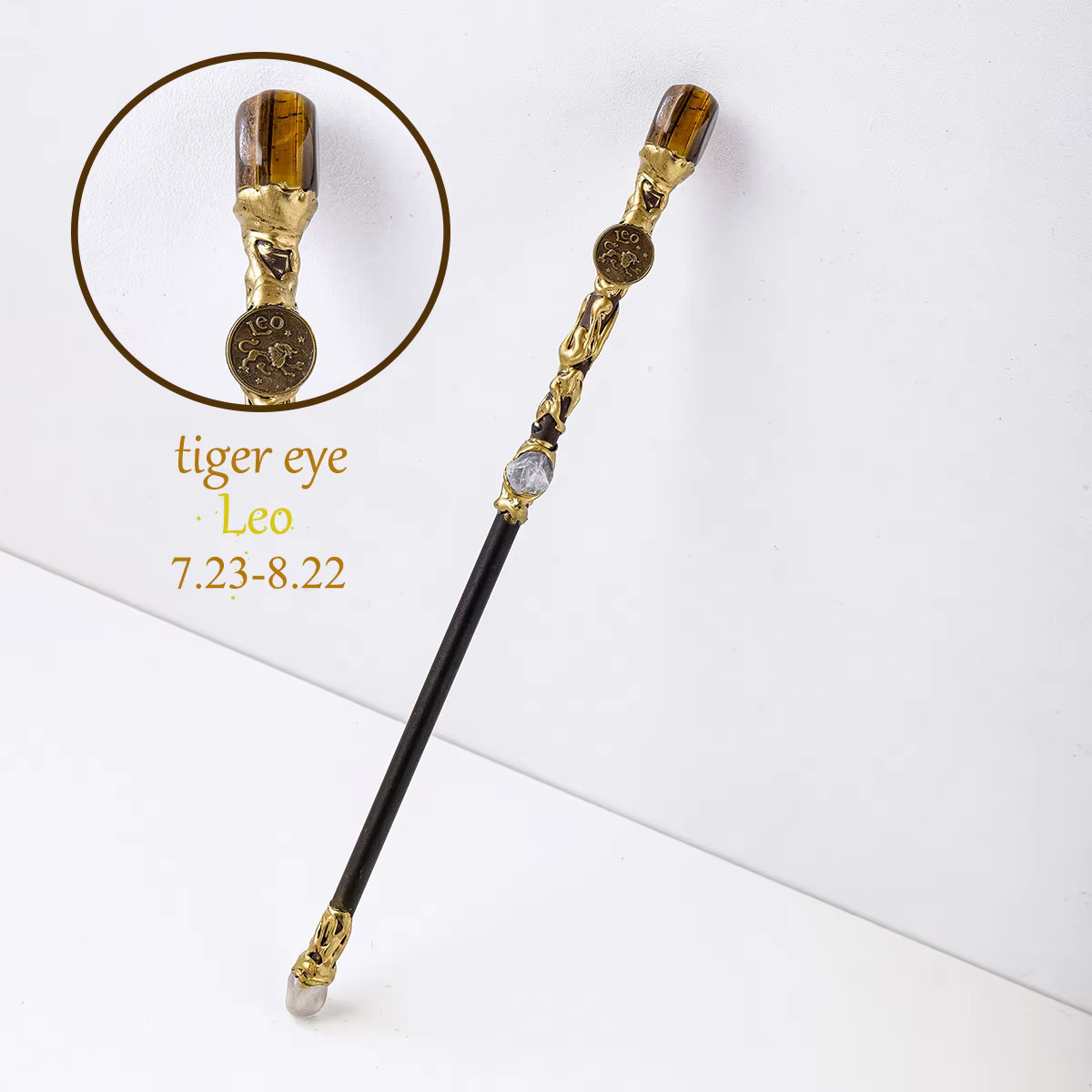 Handmade Natural Zodiac Medallion Crystal Wand with Birthstone Unique 11″–11.5″