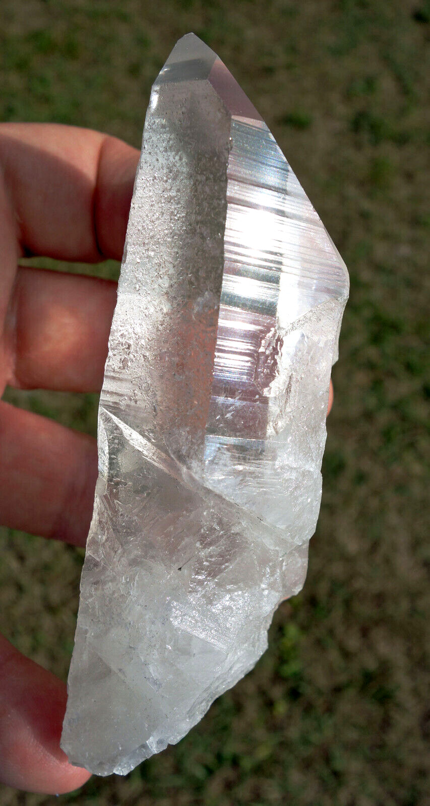 Rare OLD SOUL LEMURIAN QUARTZ Clear Crystal Point with Cool Large Indented KEYS