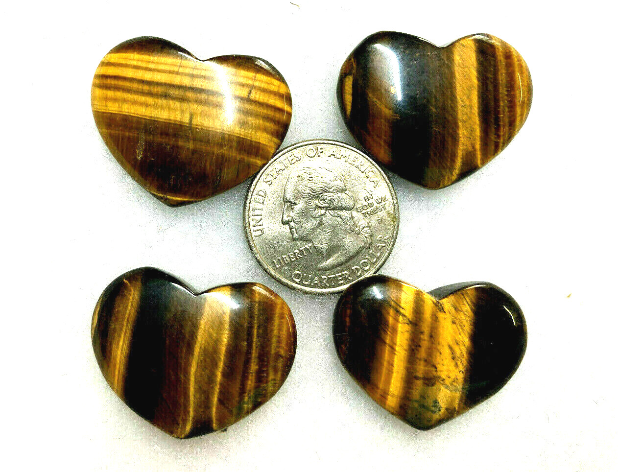 SET OF 4 TIGER EYE HEARTS – 1 1/4 inches