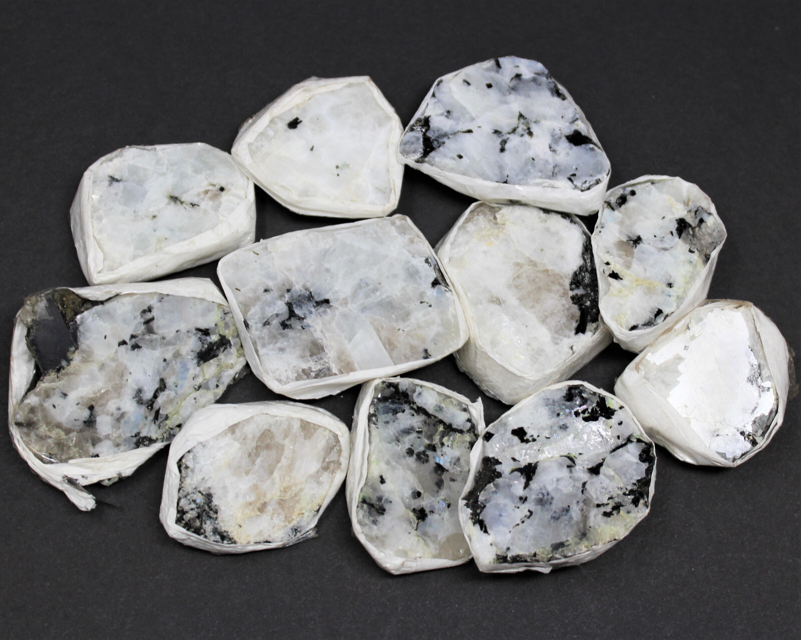 Rainbow Moonstone Premium Natural Rough Specimen Box: 8 or 12 Piece ‘AAA’ Grade