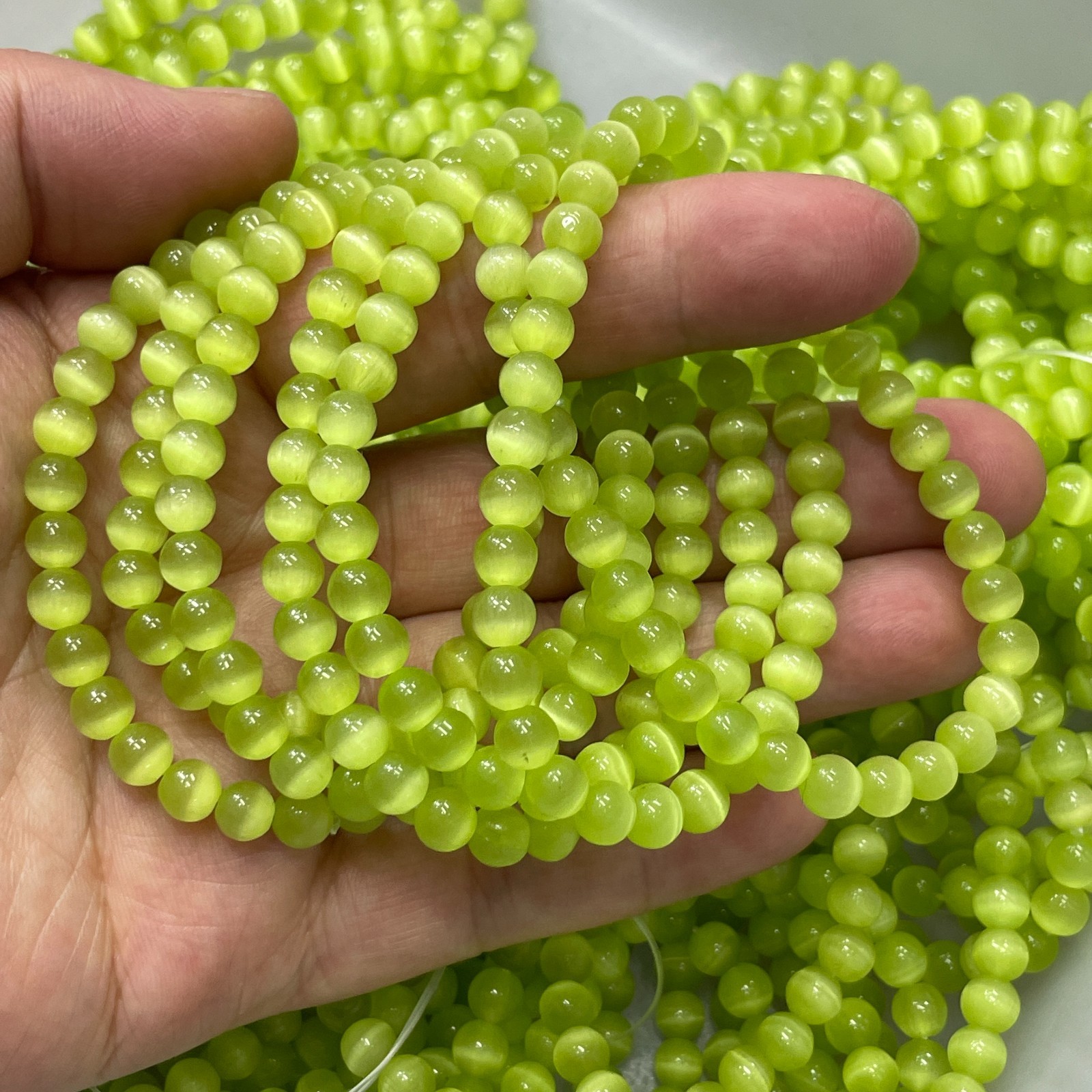 10pcs Glass Cat Eye Beads Round Beads 6mm Elastic bracelet decor 7.5″