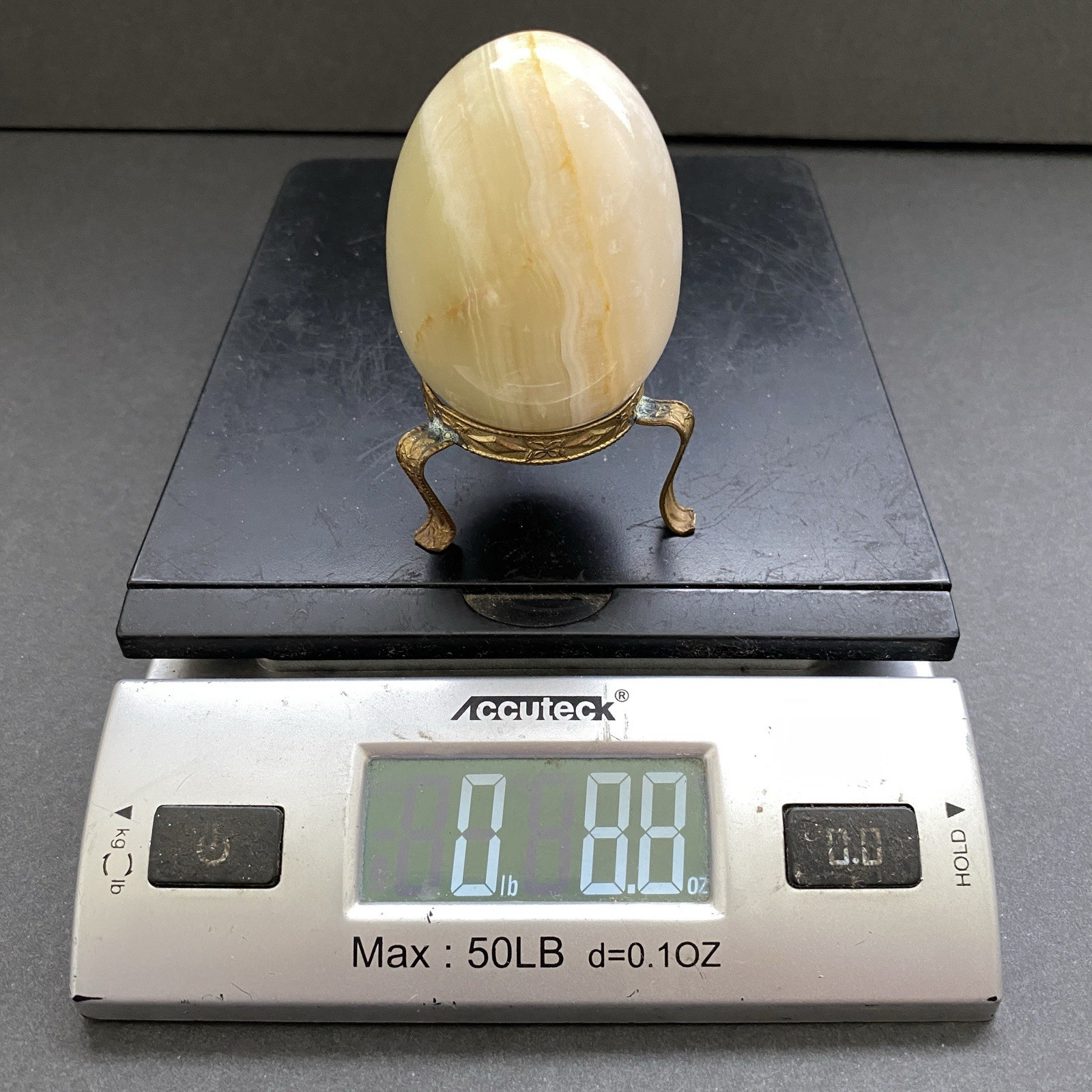 Natural Onyx Stone Egg With Stand Hand Polished Banded Agate Calcite Crystal