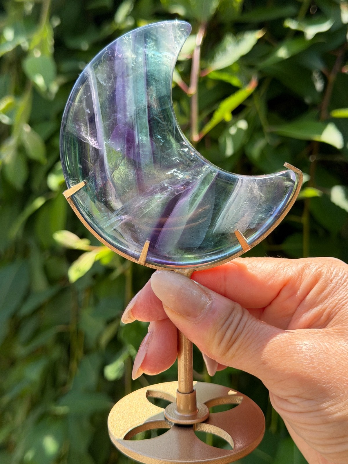Wholesale Lot 3 Pcs Natural Rainbow Fluorite Moon W/ stand Healing