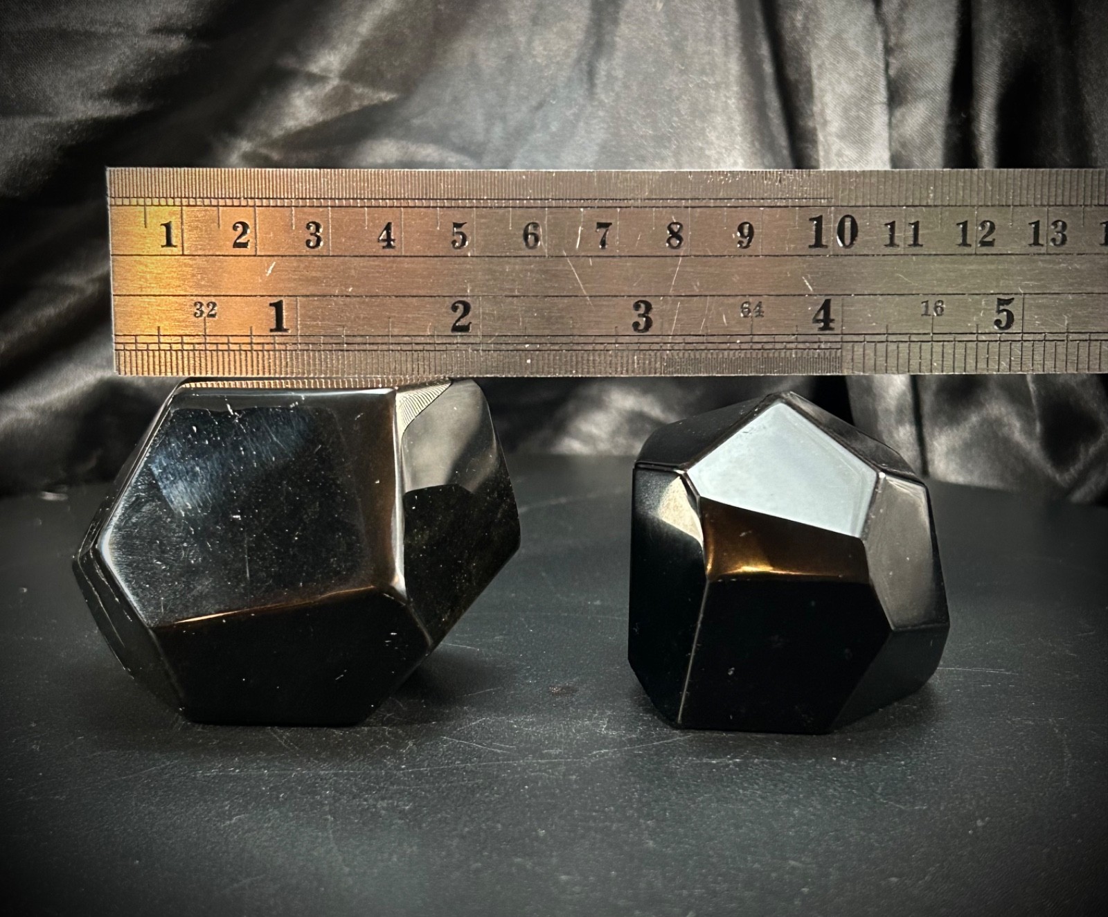 10.9oz (310 grams) Pair Of Black Obsidian Geometric Freeforms