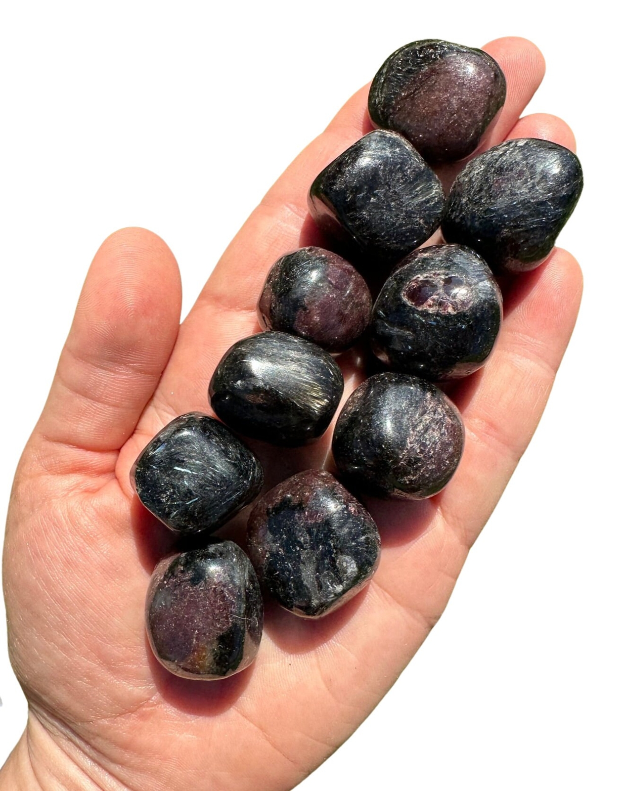 Arfvedsonite and Garnet Tumbled Stone, Natural Arfvedsonite from Canada