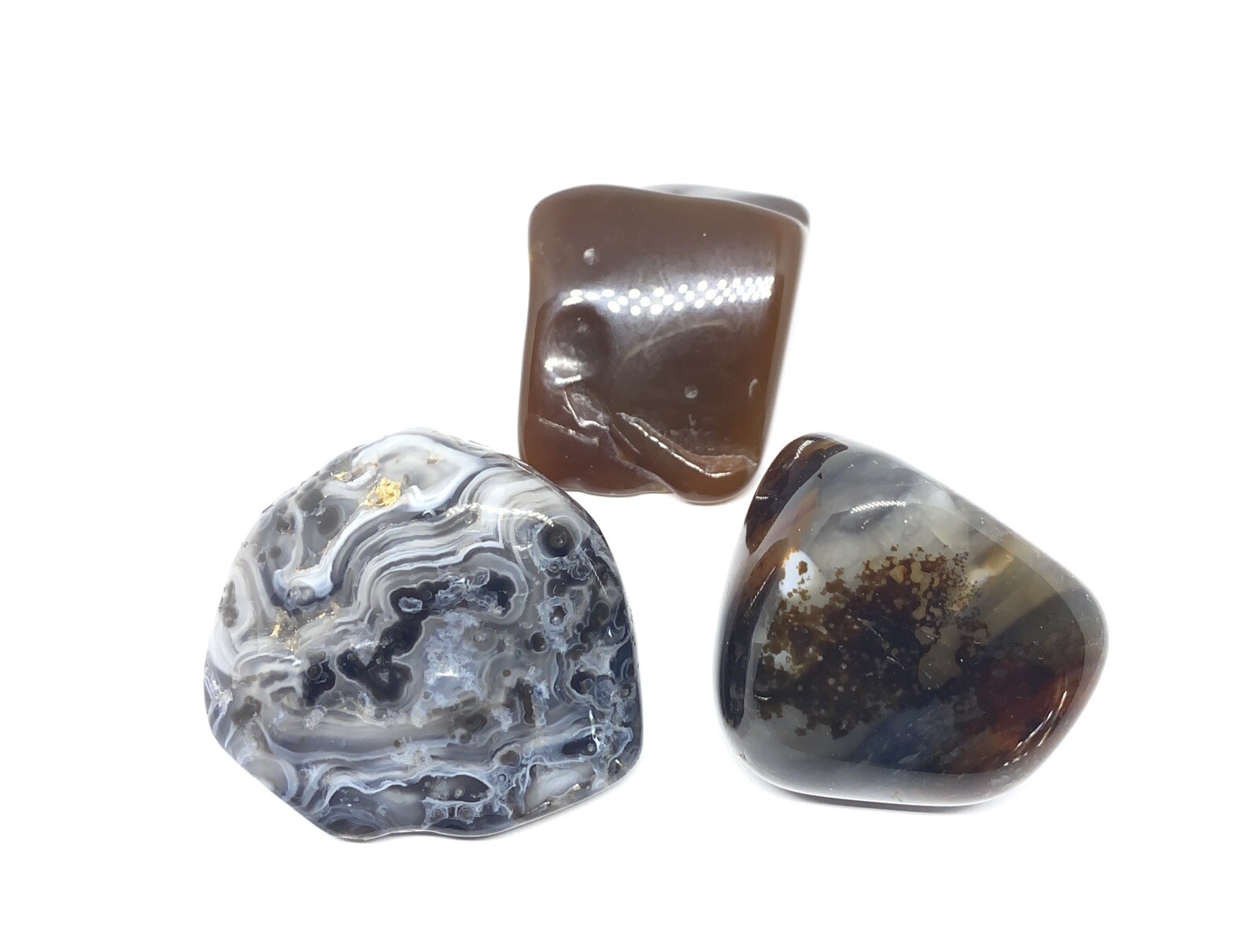 Agate Polished Stones From Brazil 3pcs 212g Total approximately 1 1/2in – 2in