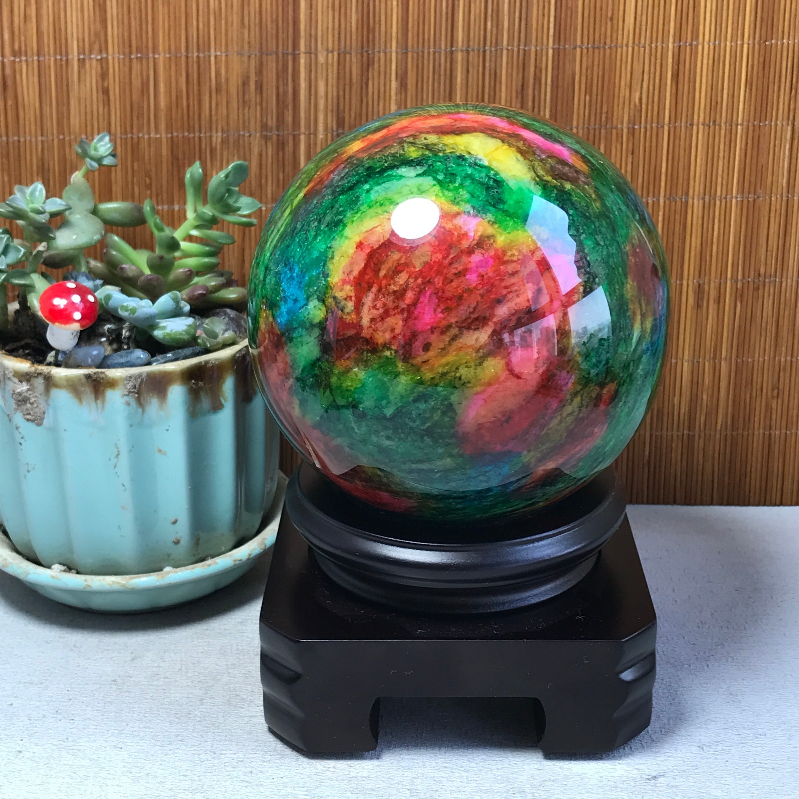 Natural “Seven Colors Jade” sphere Ball -Taiwan China 1.86kg Base Random A5804