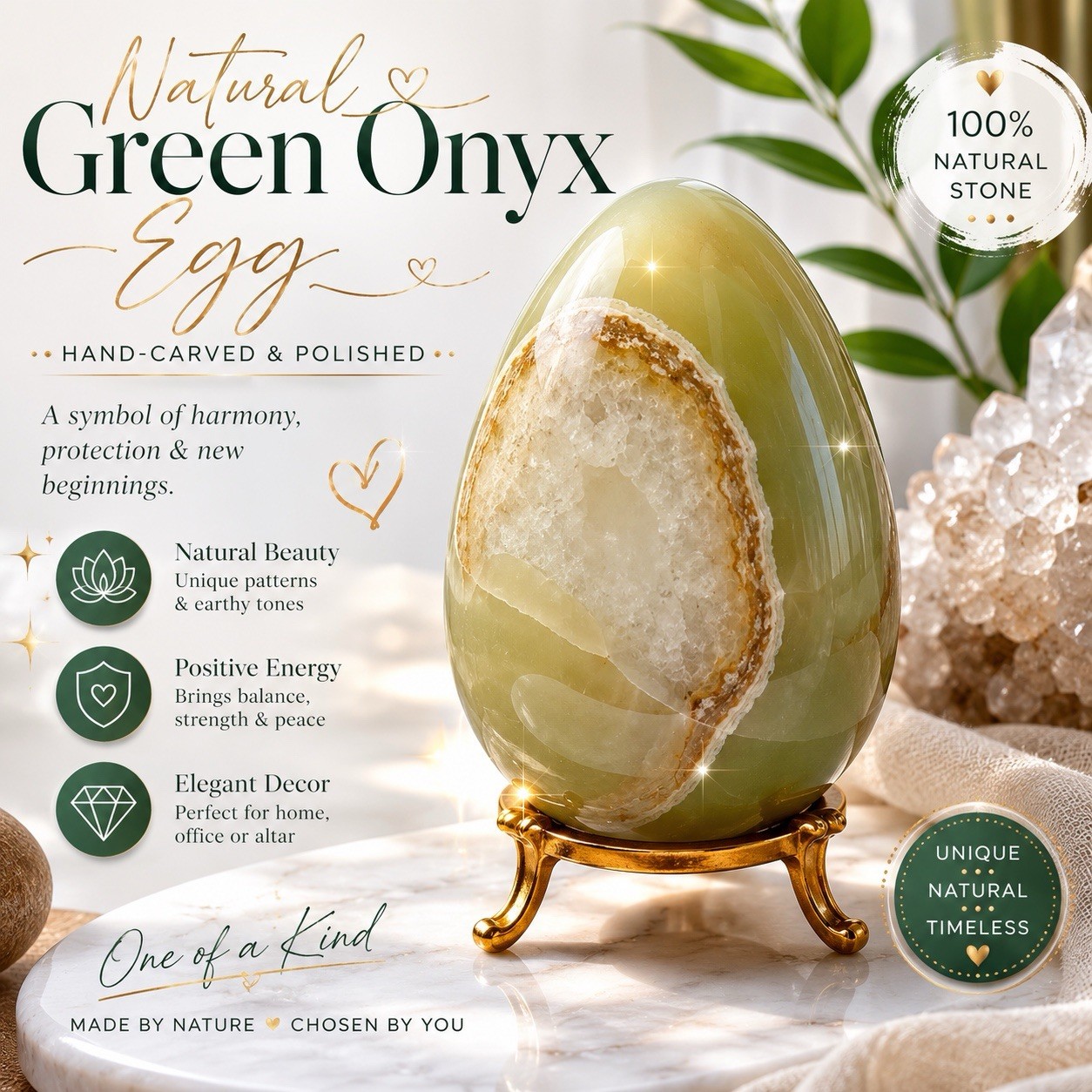 Hand Carved Natural Stone Egg Decorative Gemstone Sculpture No Stand