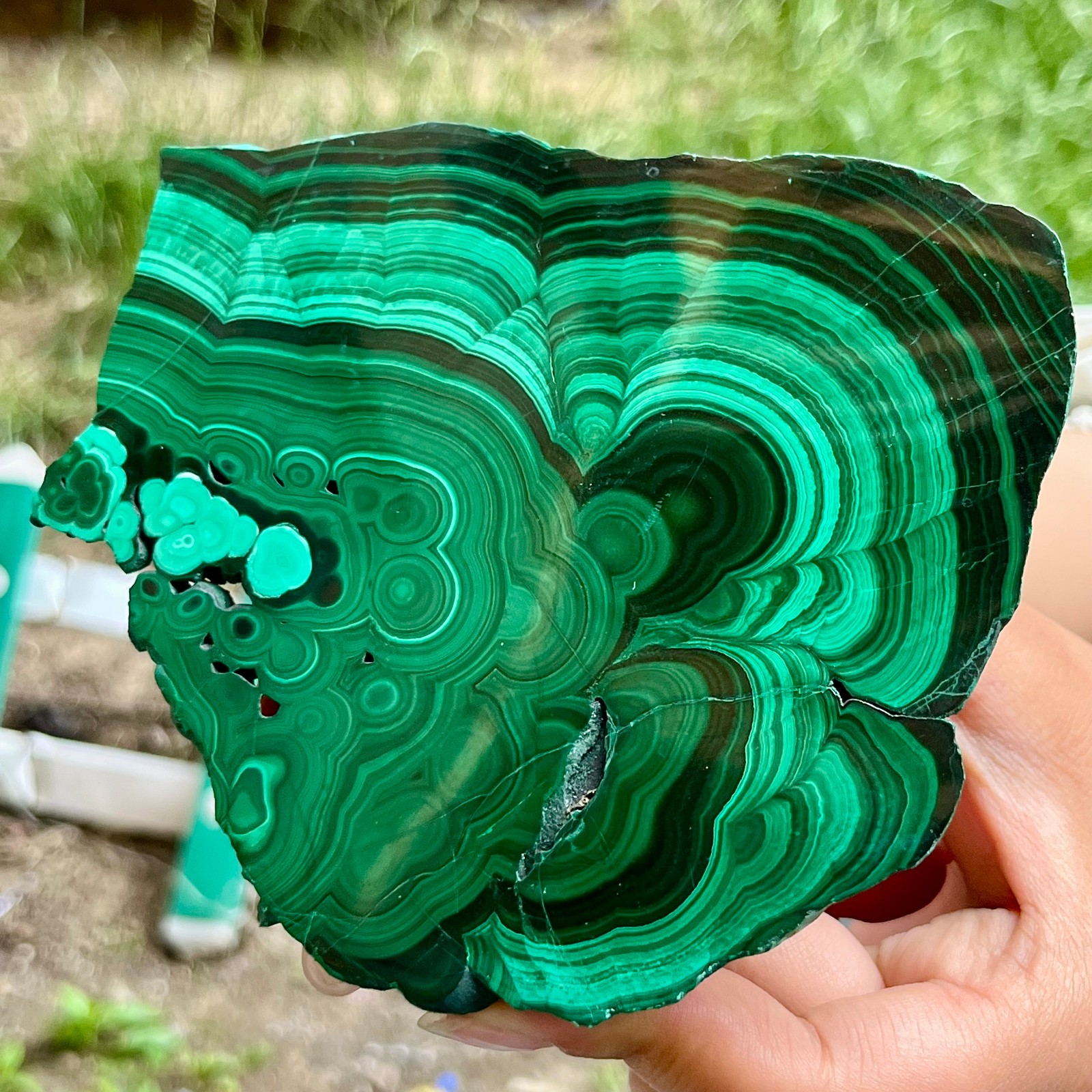 525 g Malachite Polished Slab Green Banded Agate Look Mineral Specimen Reiki