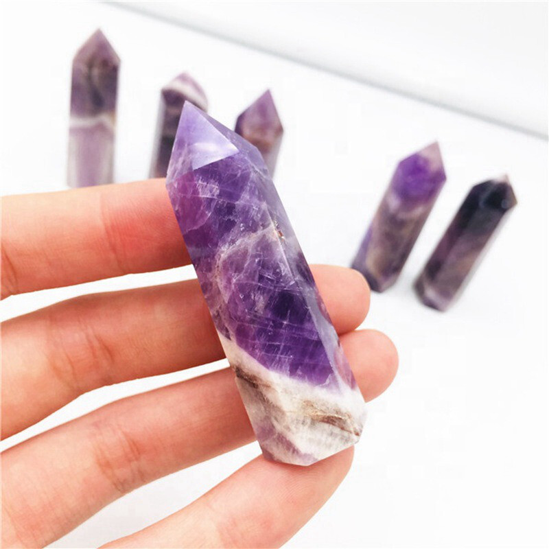 50-60mm Natural Dreamy Amethyst Quartz Crystal Obelisk Wand Tower Point Healing