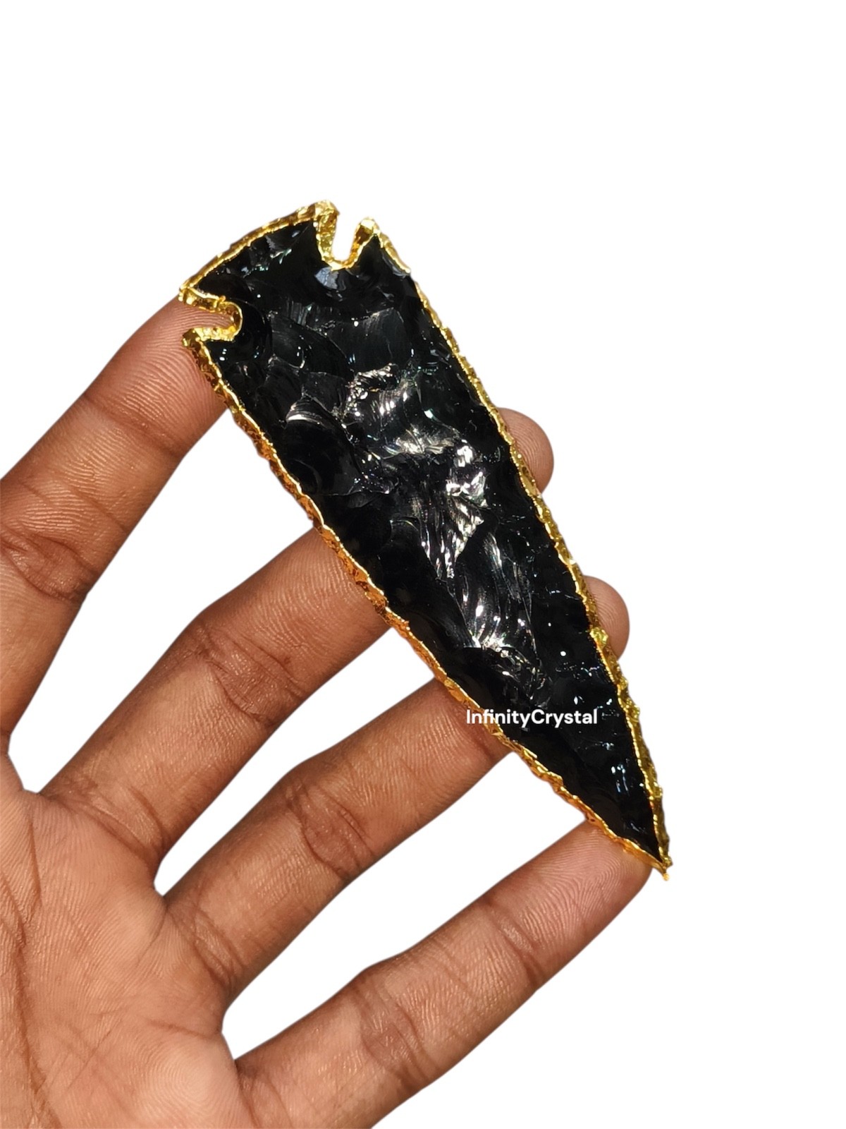 Black Obsidian Arrowheads 5 Pieces Set Gold Electroplated 3-4” Healing Crystals