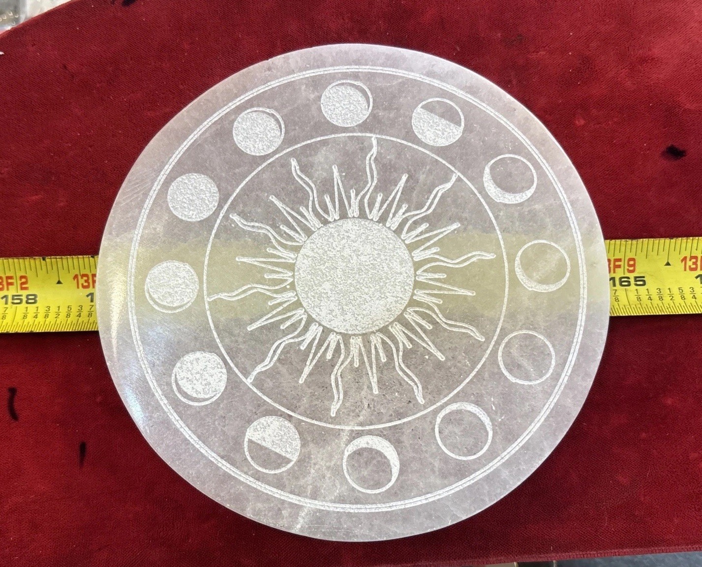 5 1/2” Selenite Charging Plate/Grid With Sun And Moon Phases
