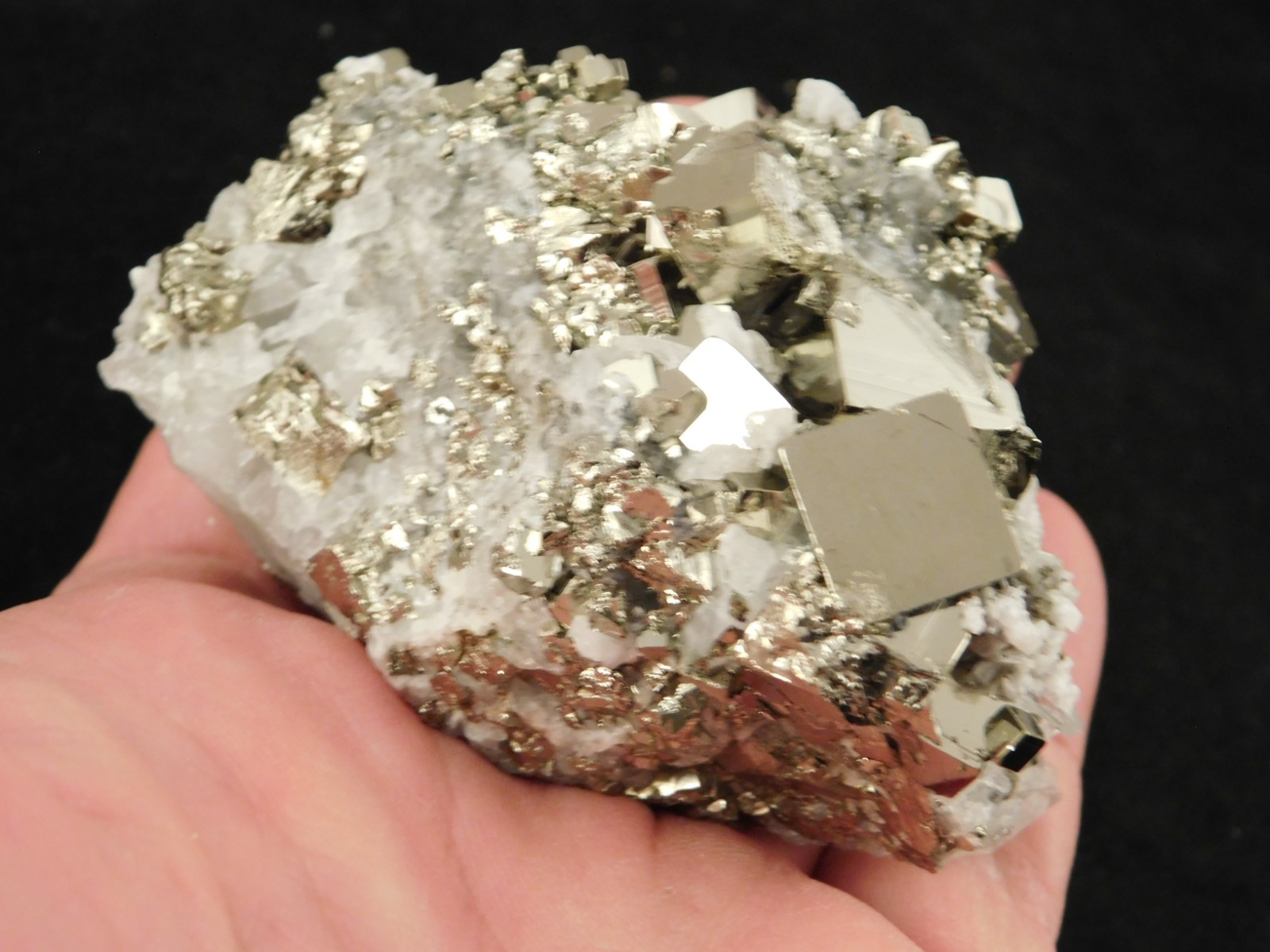 Larger! SUPER Nice PYRITE Crystal CUBE Cluster with Quartz Peru 297gr