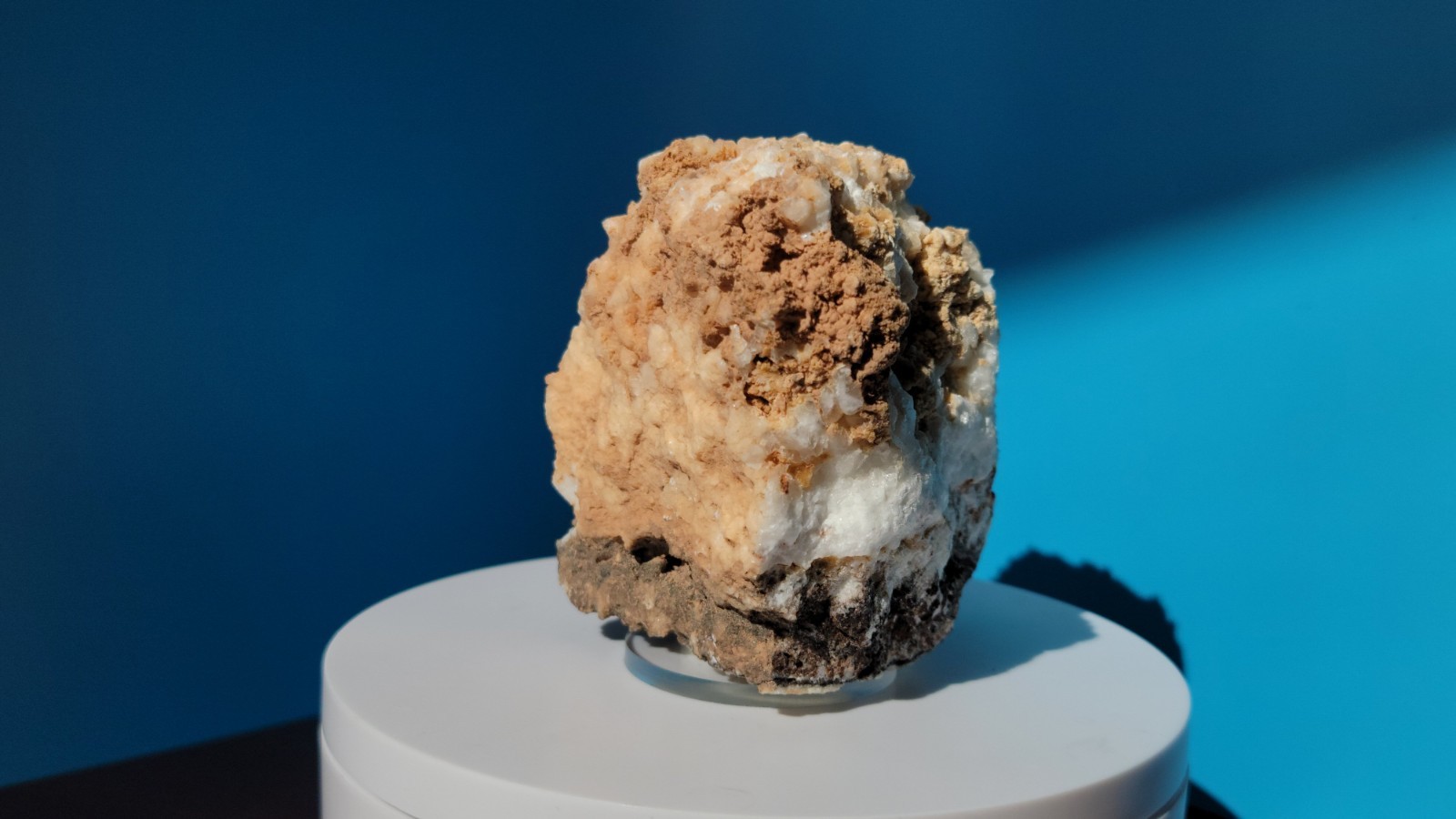 316 G. Perimorphic Quartz and Calcite Specimen with Plexiglass Round Stand