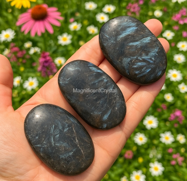 3PCS Arfvedsonite Palmstone Worry Stone Healing Crystal Meditation Reiki Gifts