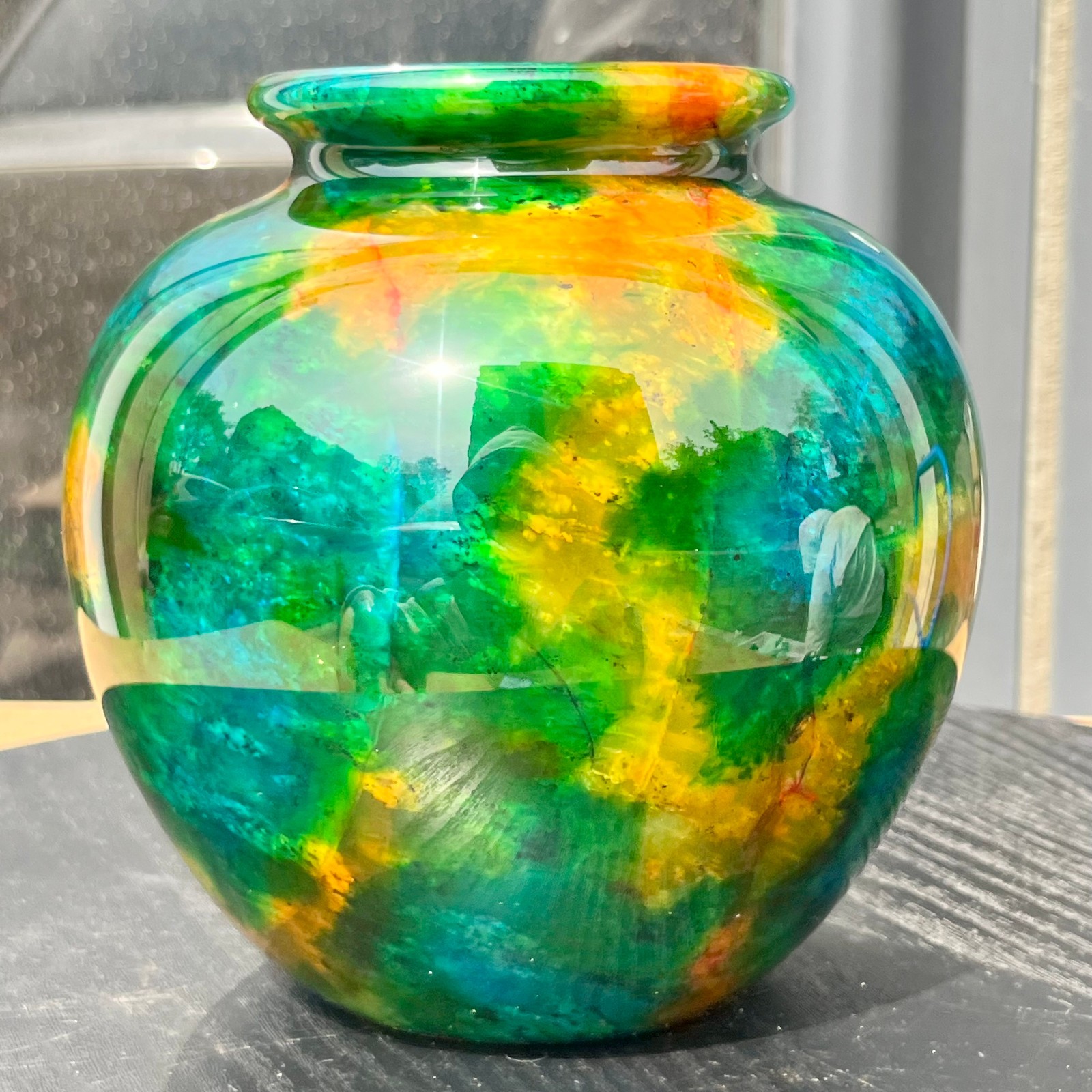 Natural Multicolor Agate Stone Vase Polished Gemstone Urn Home Decor 2.7 lb