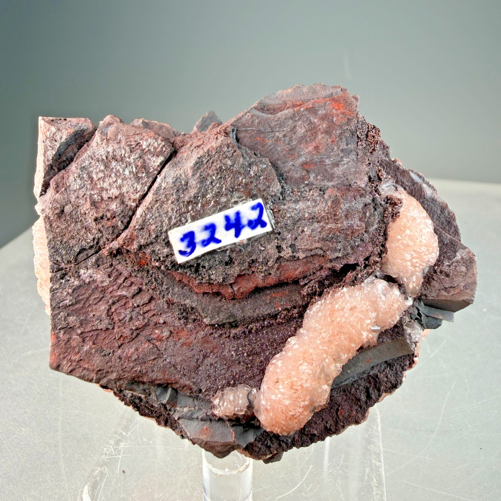 Vibrant Pink Manganocalcite on Hematite: Montreal Mine, Iron County, Wisconsin