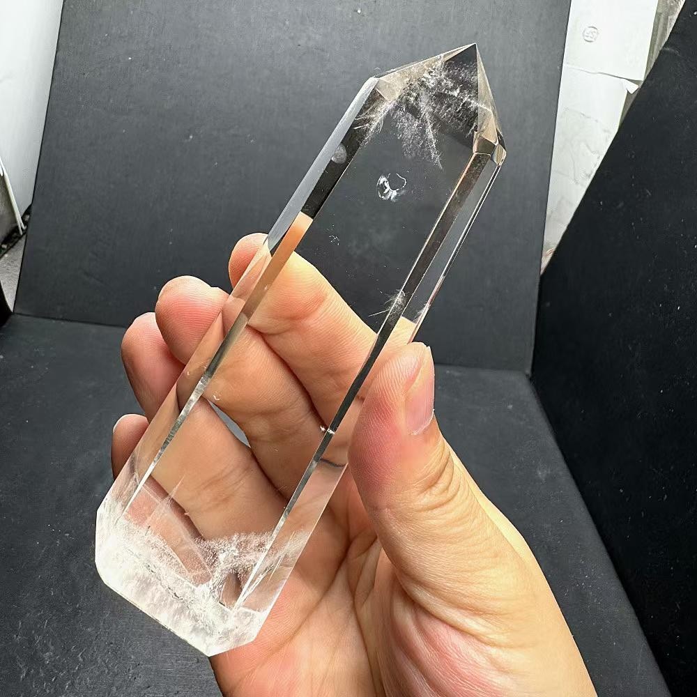 230g Natural White Quartz Obelisk Crystal Energy Tower Reiki Healing+Stand