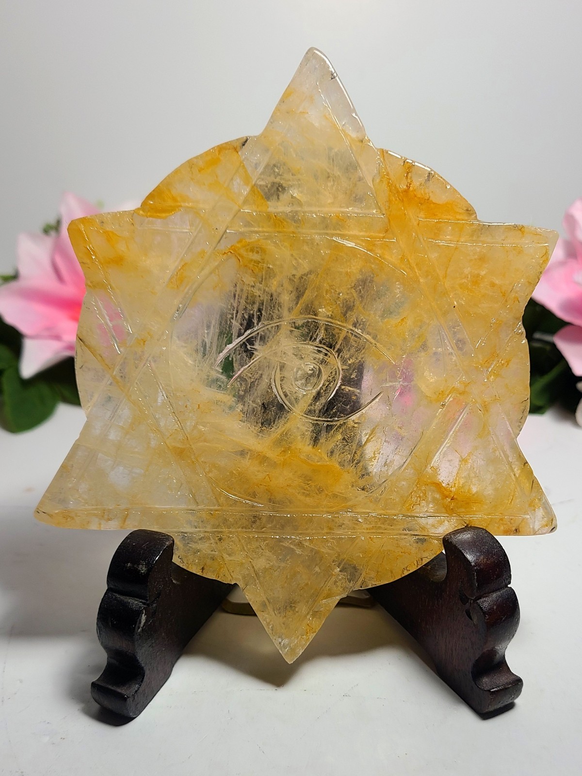5.3″ A++ 249g Best Golden Healer All Seeing Eye No Evil Crystal Healing Carving
