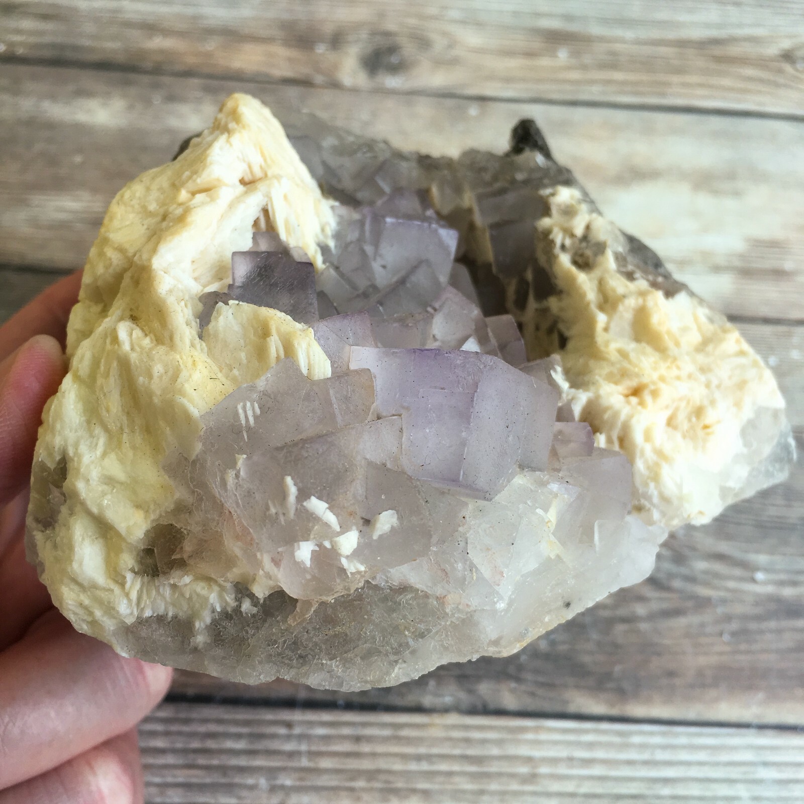 Purple (Lilac) Fluorite Crystal Cluster w/ Baryte: 3.8″ Long; 1 lb 7 oz (644 g);