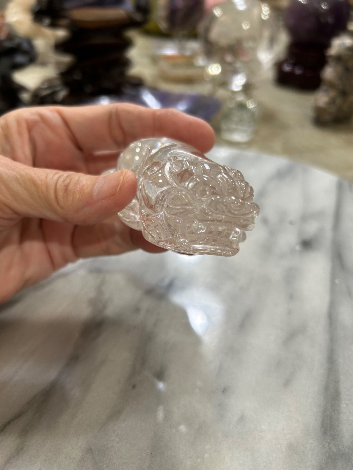 Natural silver thread Rutilated quartz Crystal pixiu Dragon