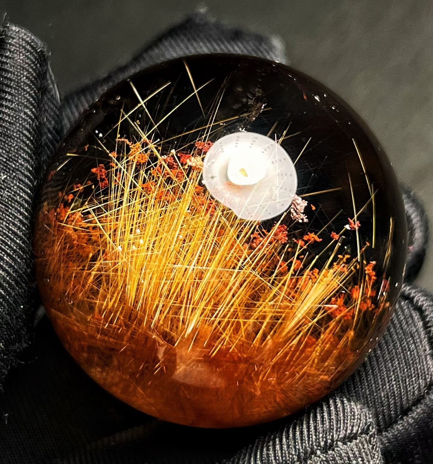 Rare Natural Rutilated Quartz sphere red Ghosts Phantom crystal ball 79g/38mm