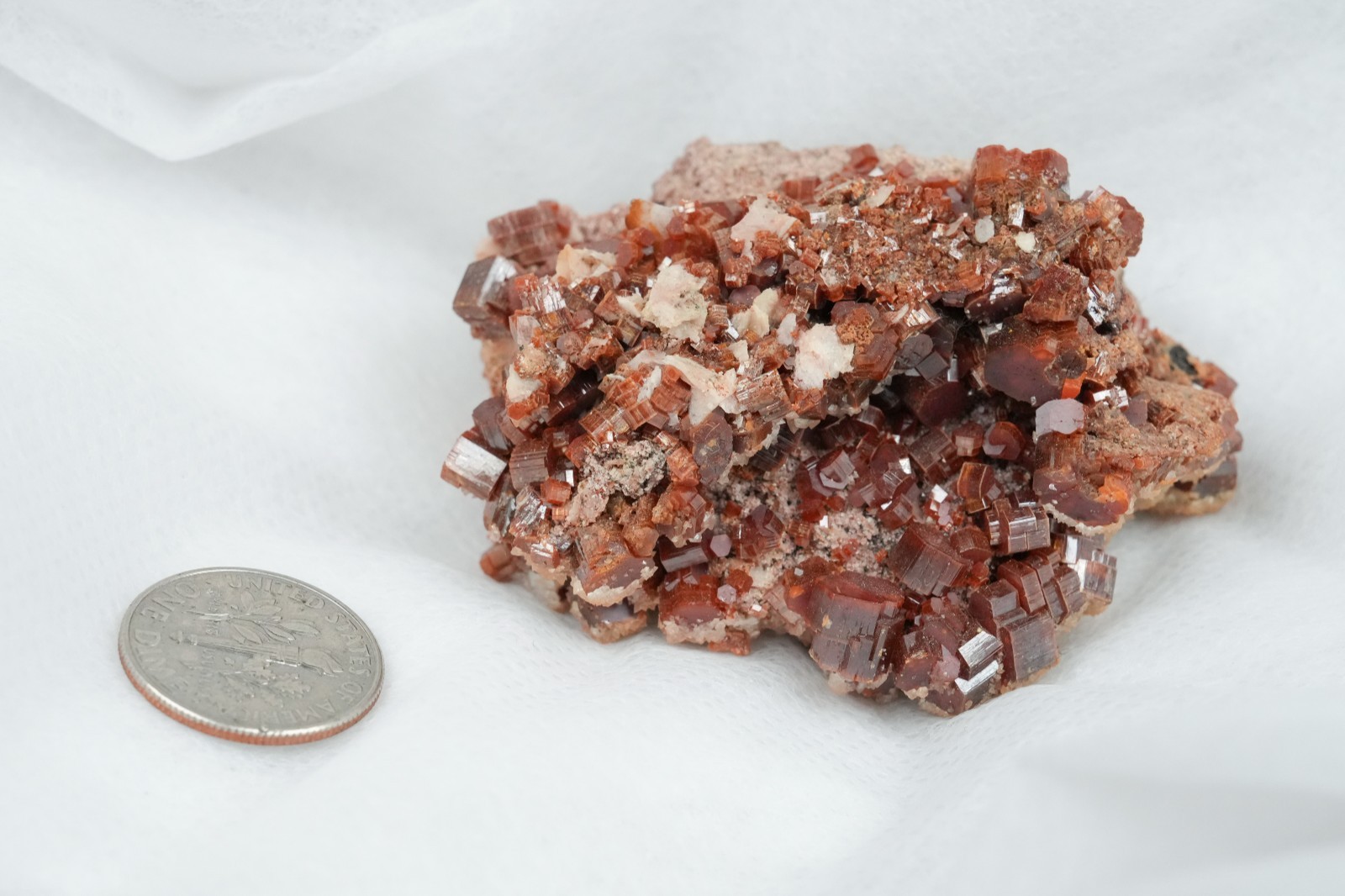 Vanadinite Crystal Cluster Dark Red Spectacular Natural 2 1/8″ Specimen Morocco