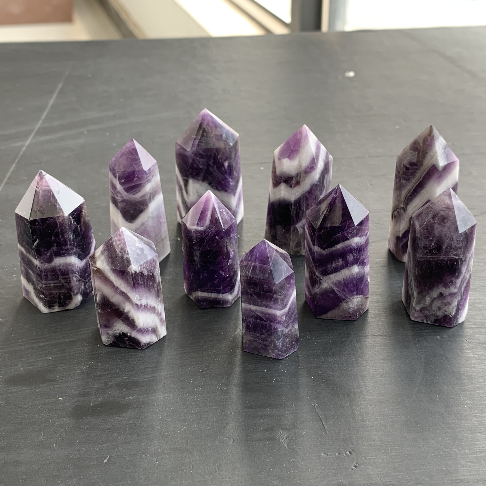 4pcs natural dreamy amethyst quartz obelisk crystal wand point healing 40-55mm