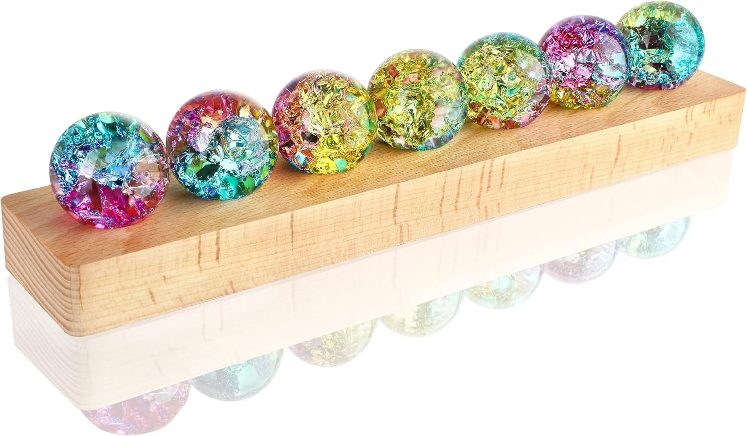 7pc Colorful Glass Healing Spheres with LED Wooden Stand Night Light