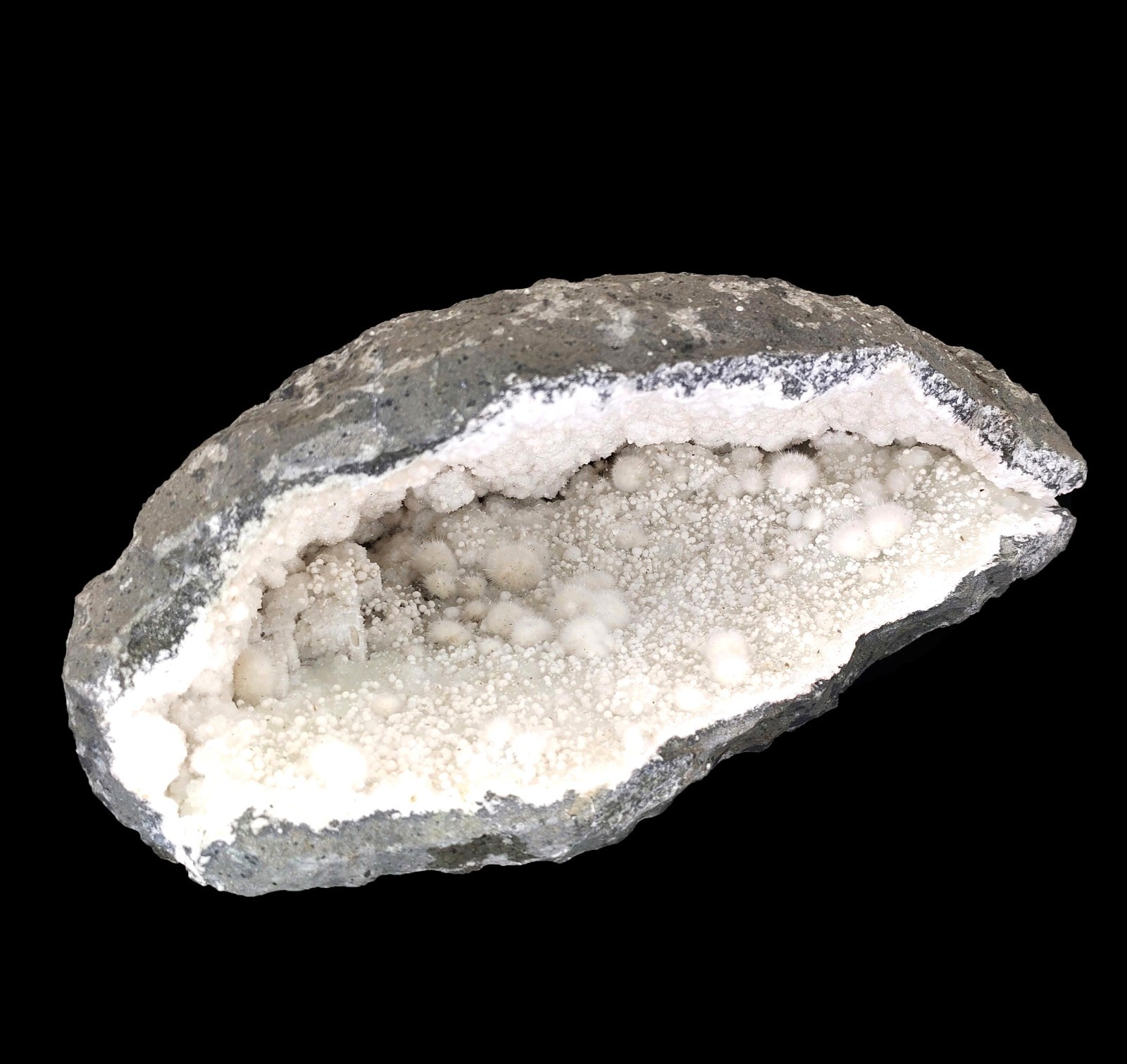 Big Natural Okenite Balls with Gyrolite on Prehnite Minerals in Geode #23