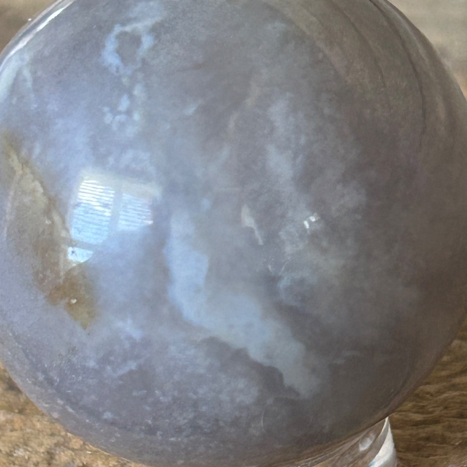 Gray Chalcedony Sphere 35mm – Soft Blue Gray Crystal Ball with Stand