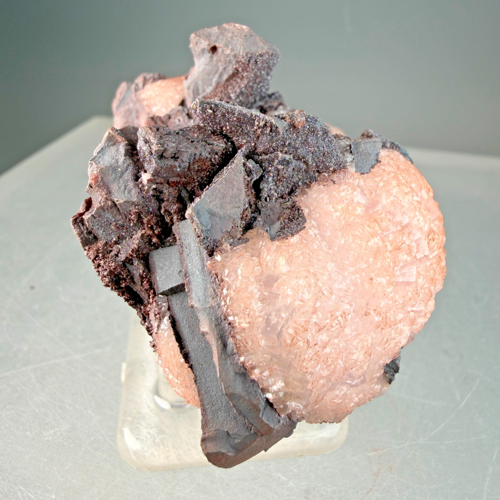 Vibrant Pink Manganocalcite on Hematite: Montreal Mine, Iron County, Wisconsin