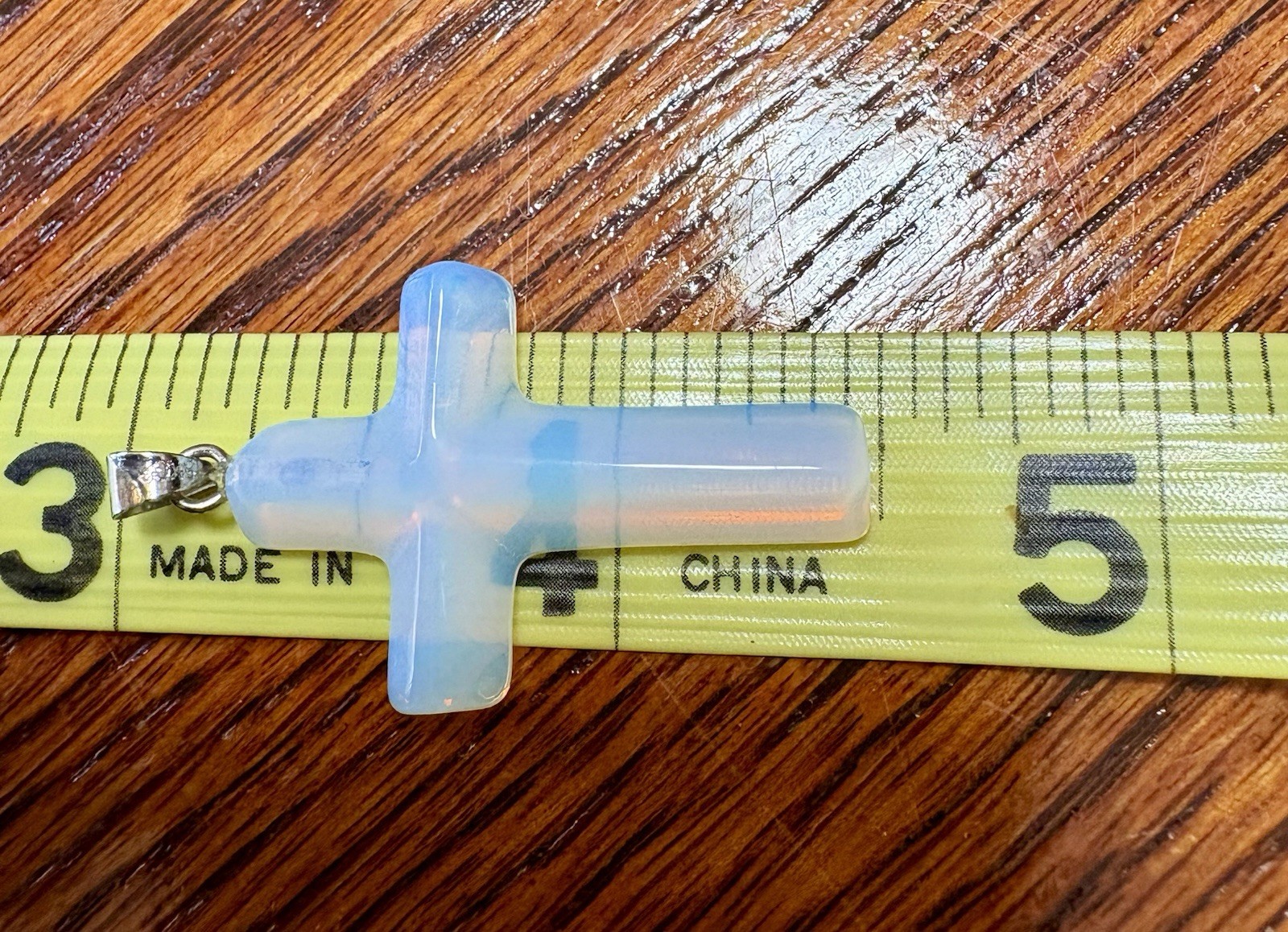 Opalite Cross Quartz Transparent Iridescent Pendant GF Clasp 1.5”
