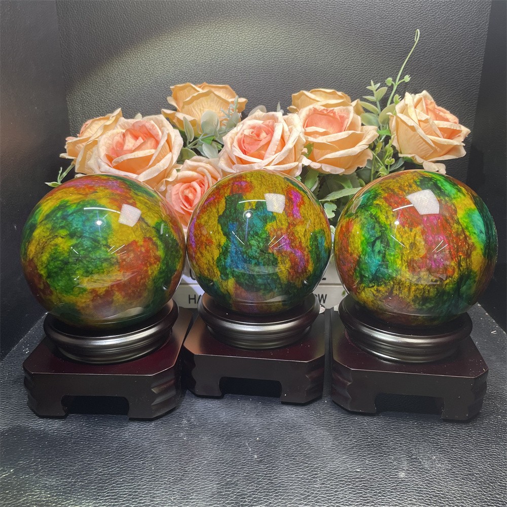 Random 1pc 3.8LB 3.8″Seven Color Stone Sphere Crystal Reiki Quartz Ball+Stand