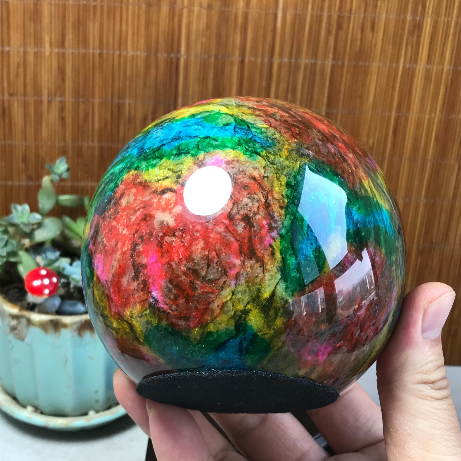 Natural “Seven Colors Jade” sphere Ball -Taiwan China 1.84kg Base Random A5803