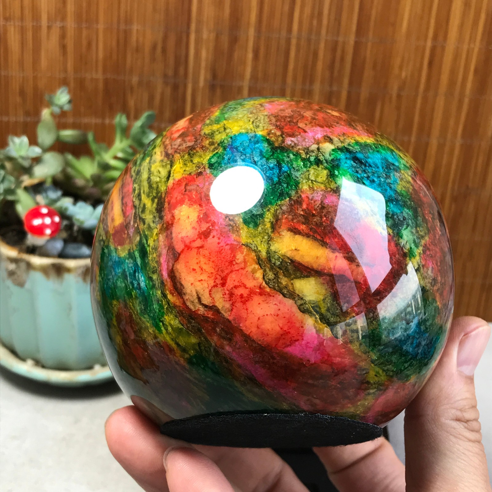 Natural “Seven Colors Jade” sphere Ball -Taiwan China 1.85kg Base Random A5805