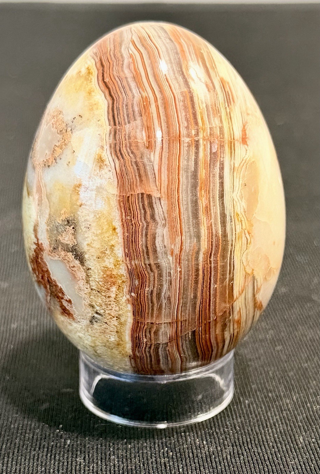 Polished Banded Agate Egg 3”Carnelian Sardonyx Onyx Stone Stand
