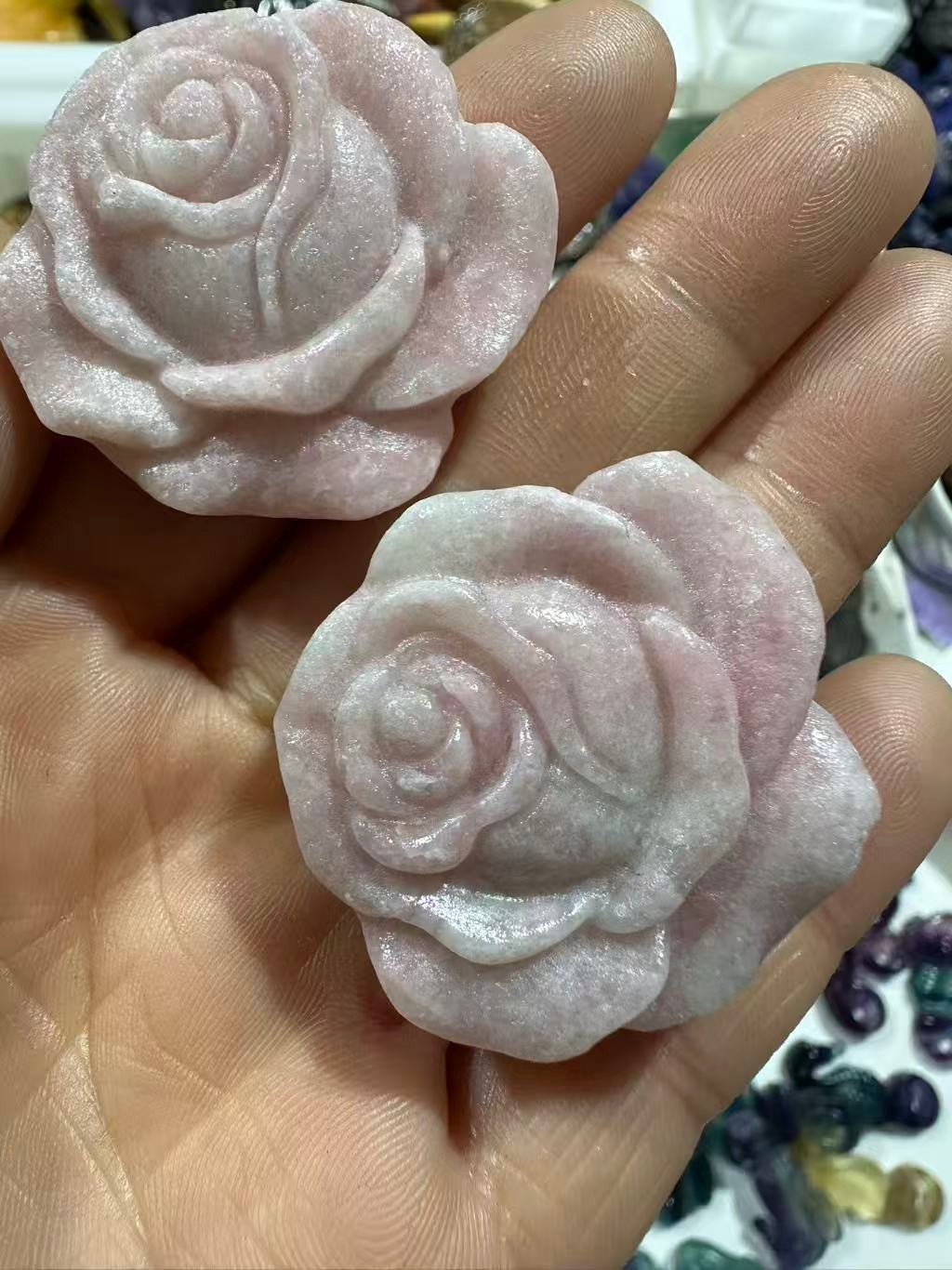 1pc Natural pink opal quartz carved flower Skull Reiki Crystal Decor gift