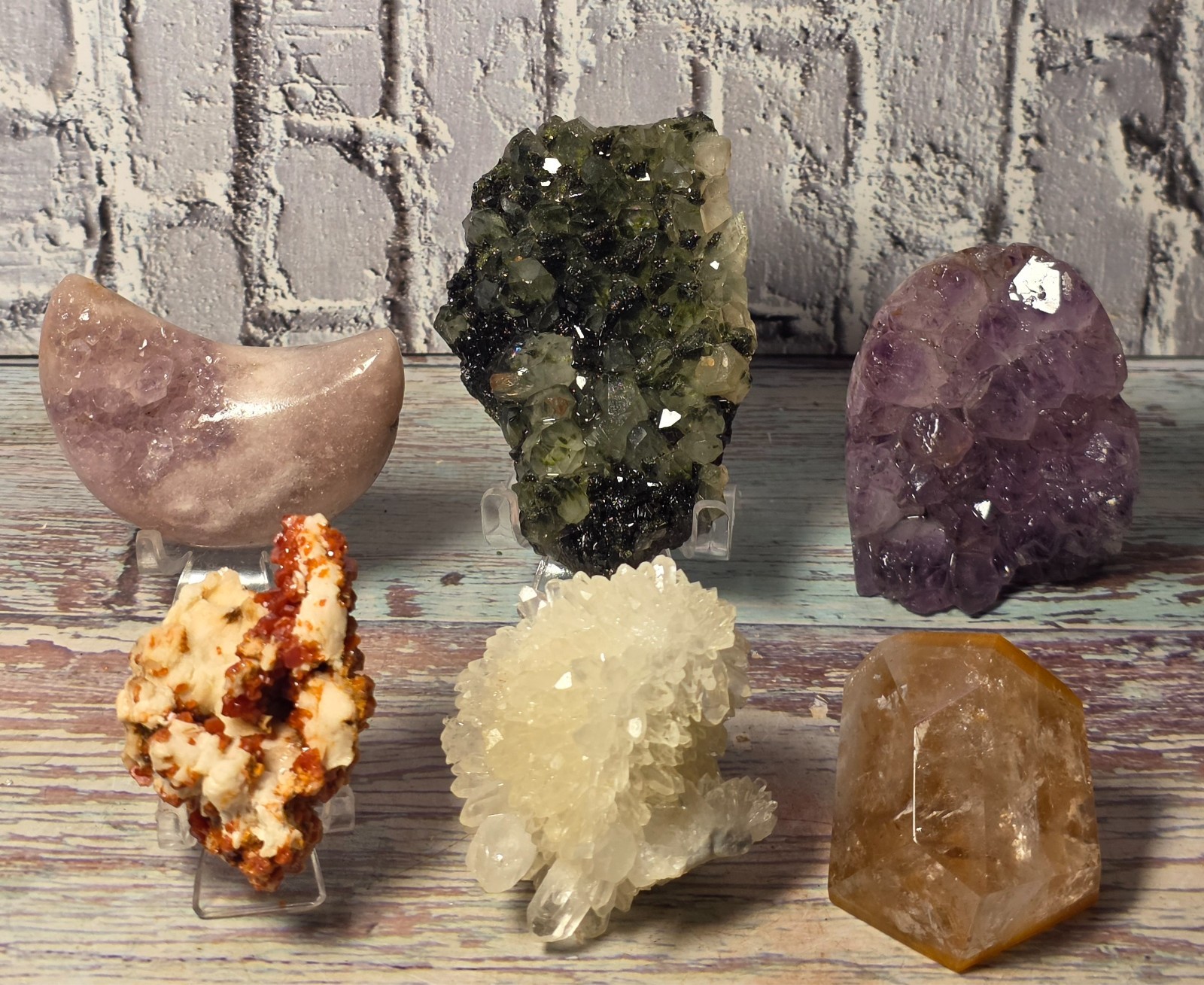 6 Pc Crystal & Mineral Collection Turkish Epidote Quartz Vanadinite Amethyst