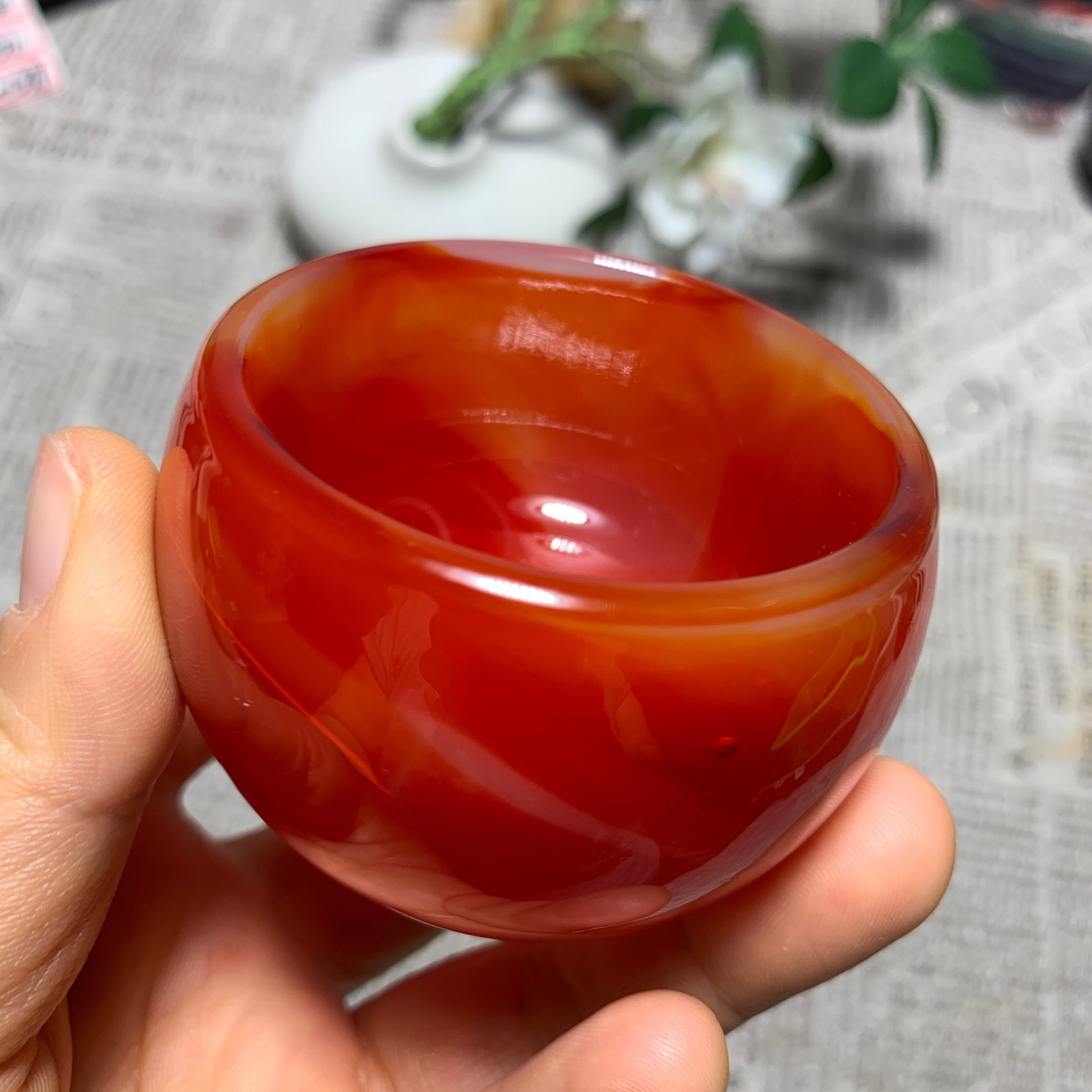 167g Red Agate Bowl Carving Carnelian Cup Glass Cup Reiki Manual Crystal Collect