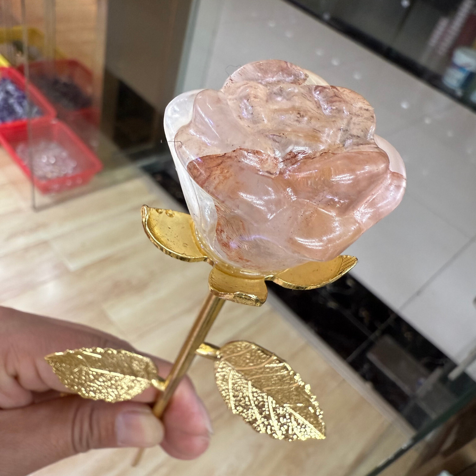 20cm natural crystal red gum flower Single head rose Decor heal Gift 1pc