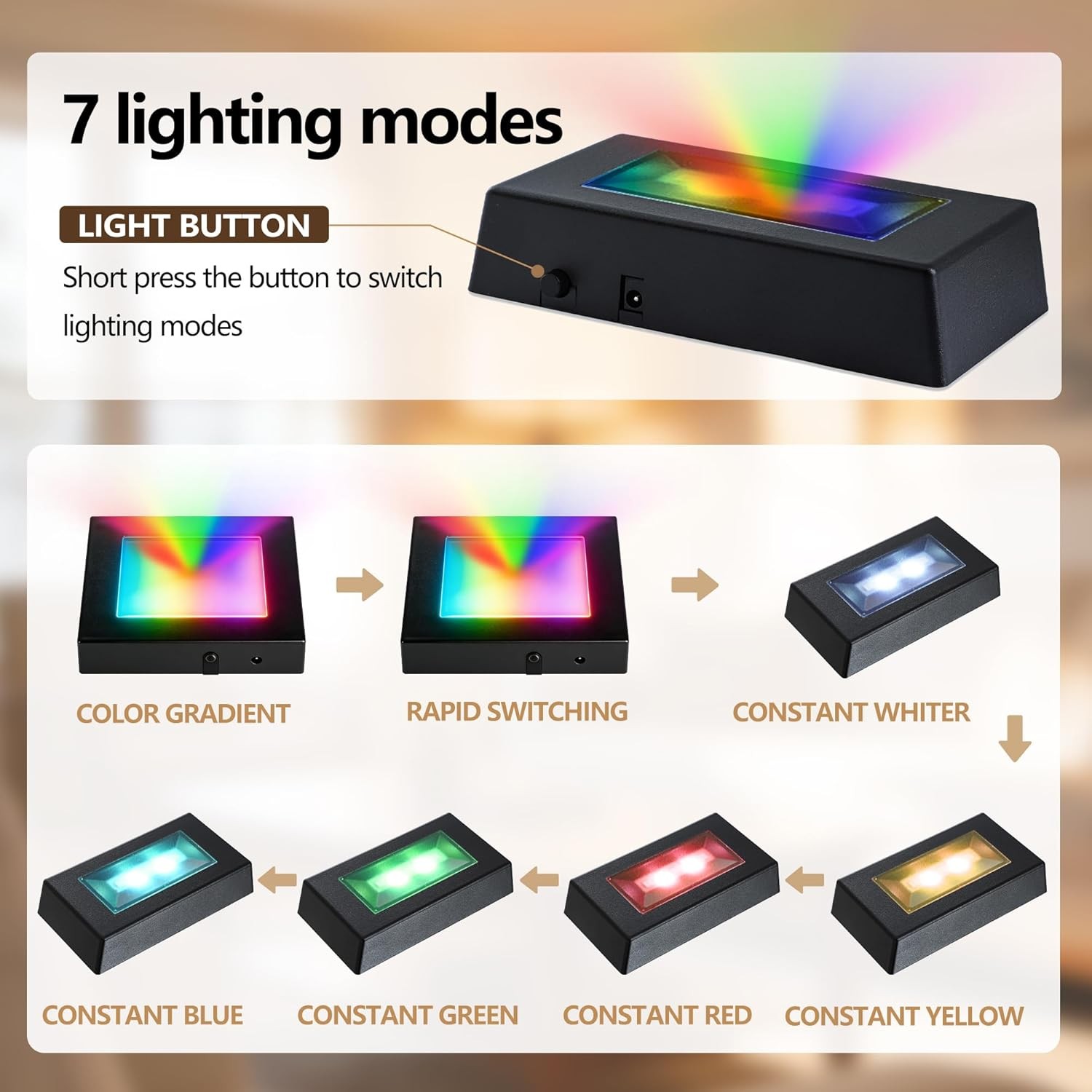 4.6in LED Lighted Square Glass Art Display Stand Multimodal Base Lighted Display