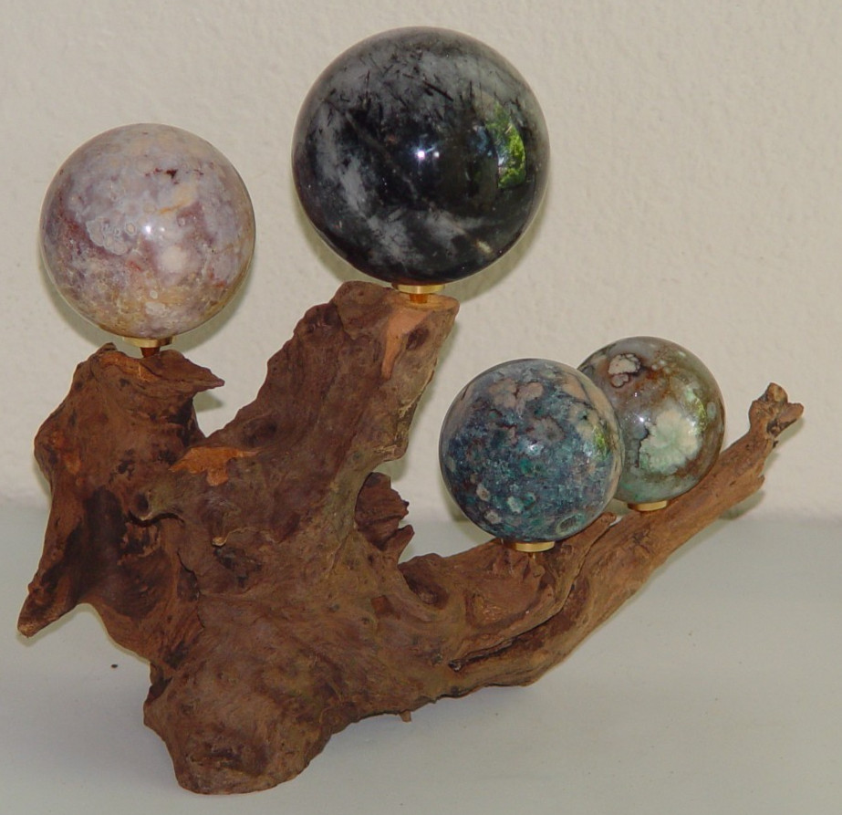 Natural Driftwood Crystal Sphere Display Stand 4 Holder Removable Peg Exact