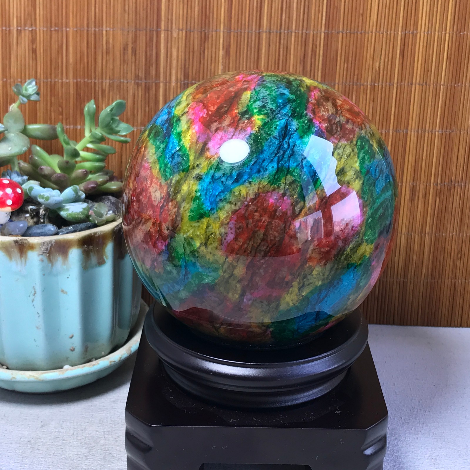Natural “Seven Colors Jade” sphere Ball -Taiwan China 1.84kg Base Random A5803
