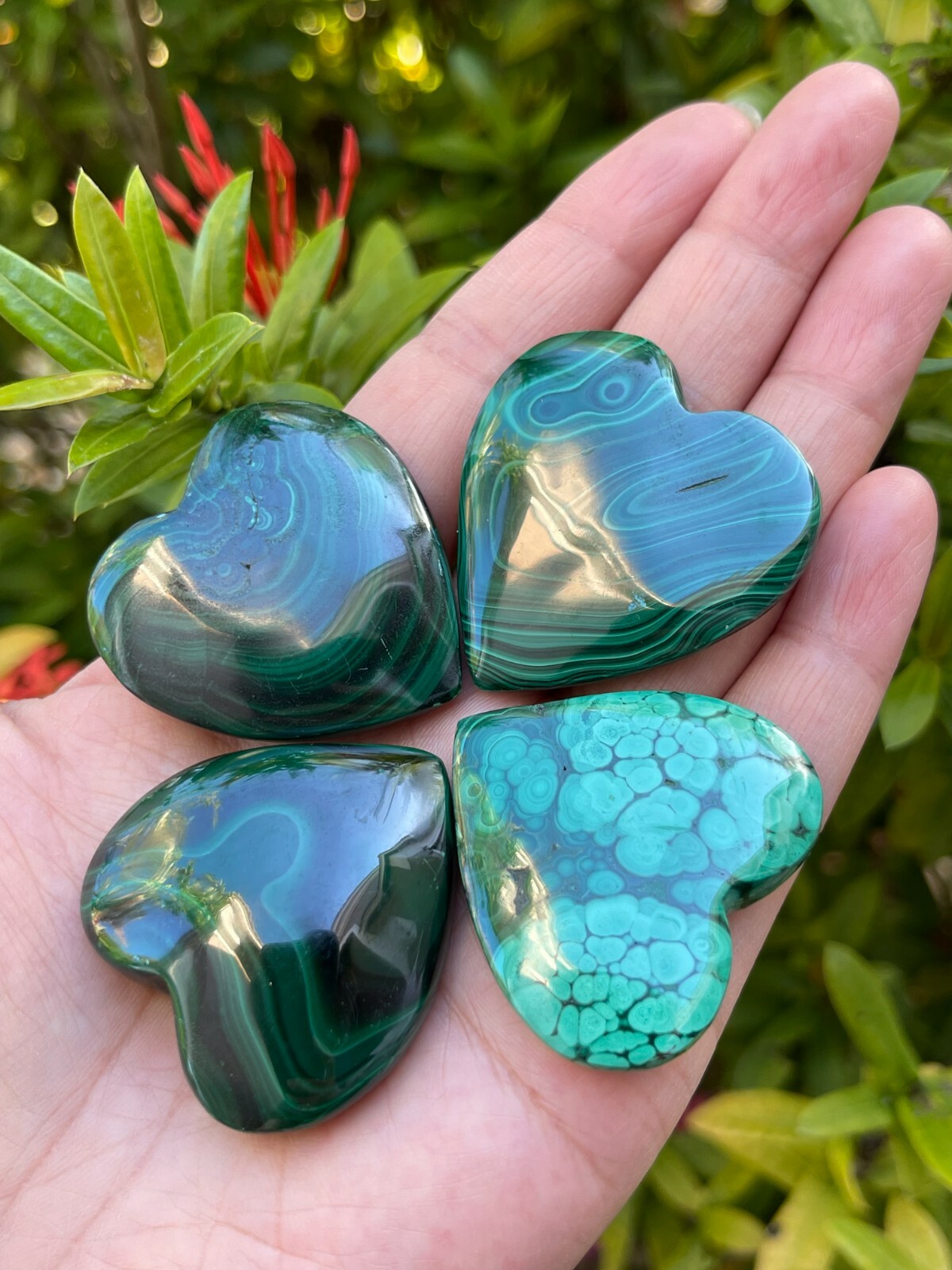 Malachite Heart, 1.5″ Polished Malachite Puffy Heart, Palm Stones, Wholesale Lot